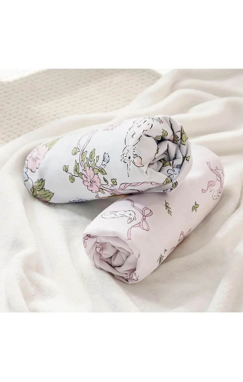 Baby Crib Sheets 2 Pack Fitted Standard Crib Rabbit and Floral Pink